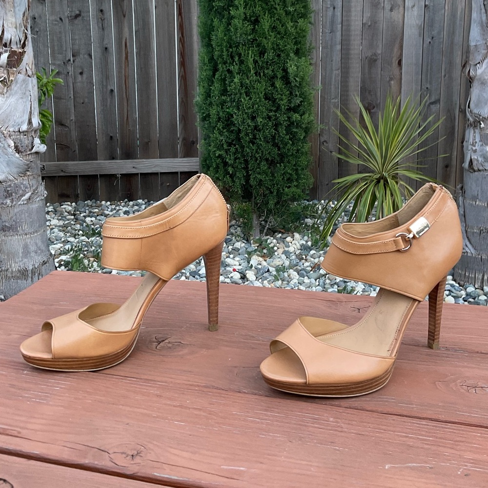 Coach Tan Peep-Toe Heels with Stiletto